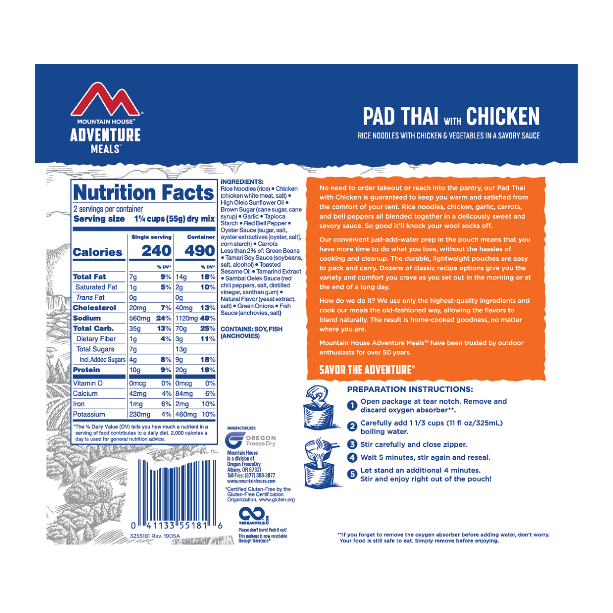mountain house pad thai with chicken nutrition facts