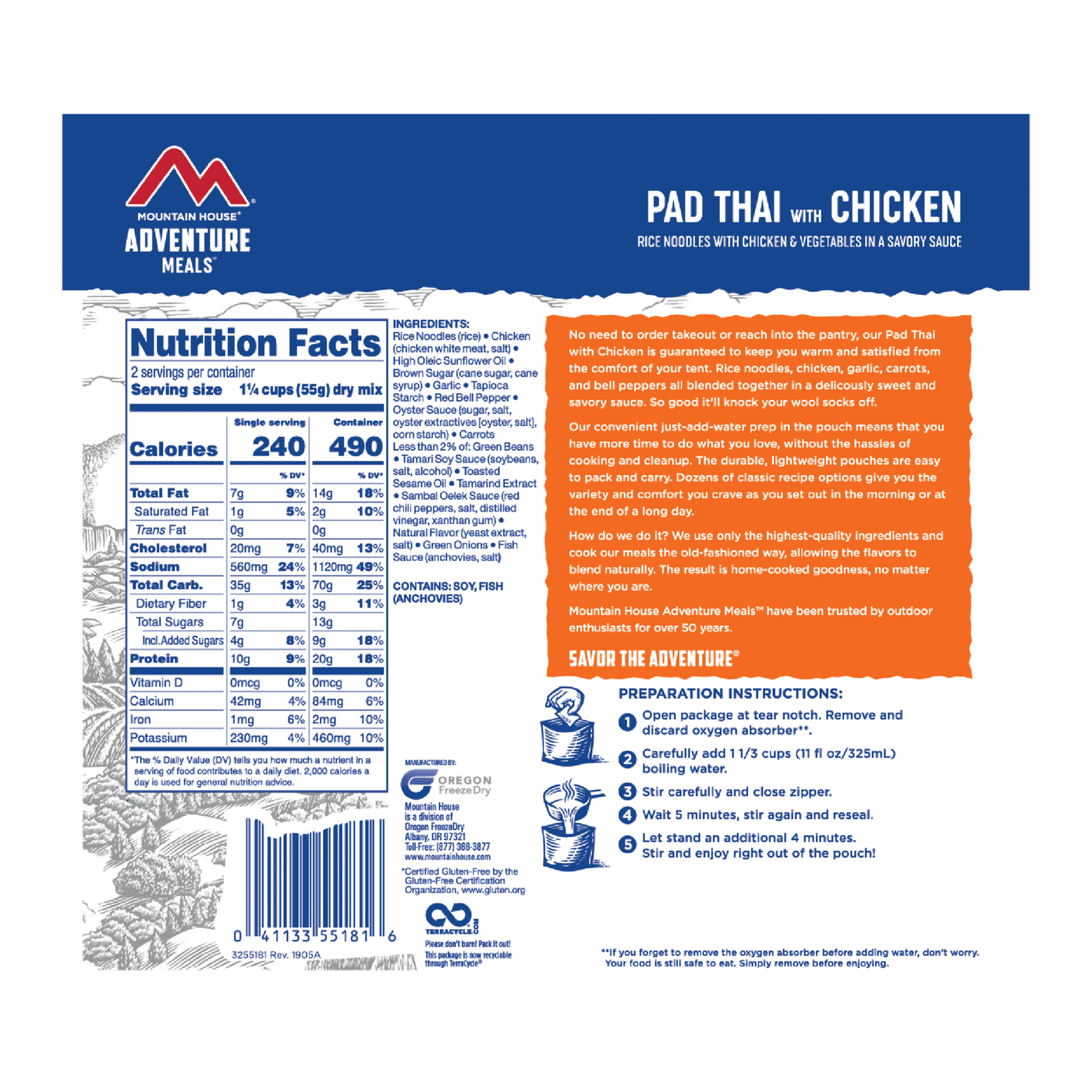 mountain house pad thai with chicken nutrition facts 