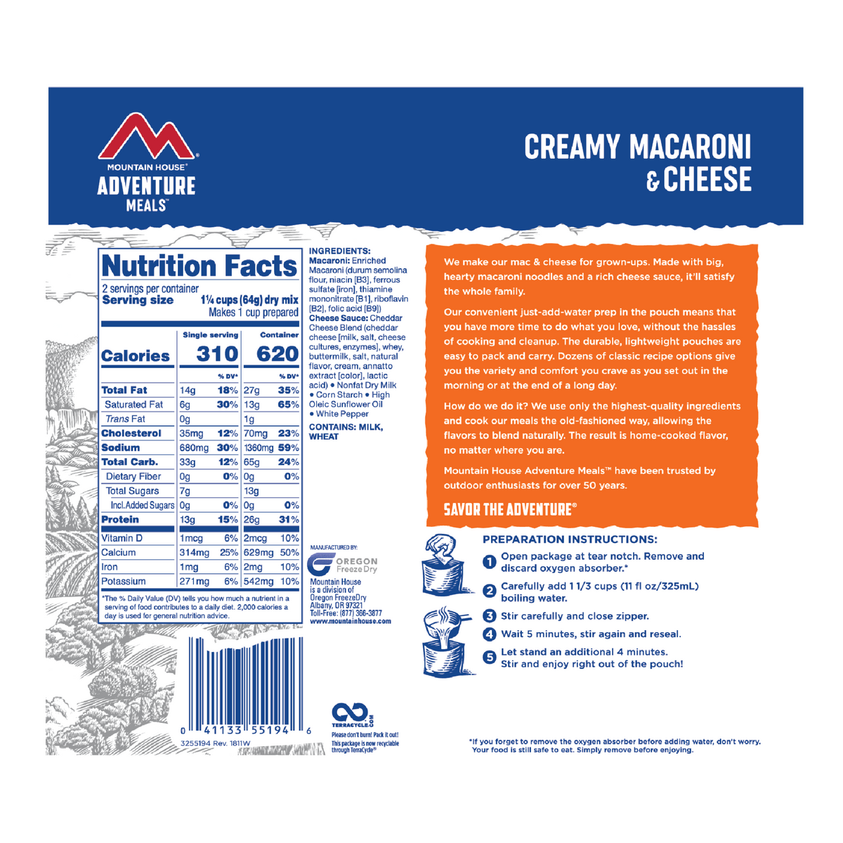 mountain house macaroni and cheese nutrition facts