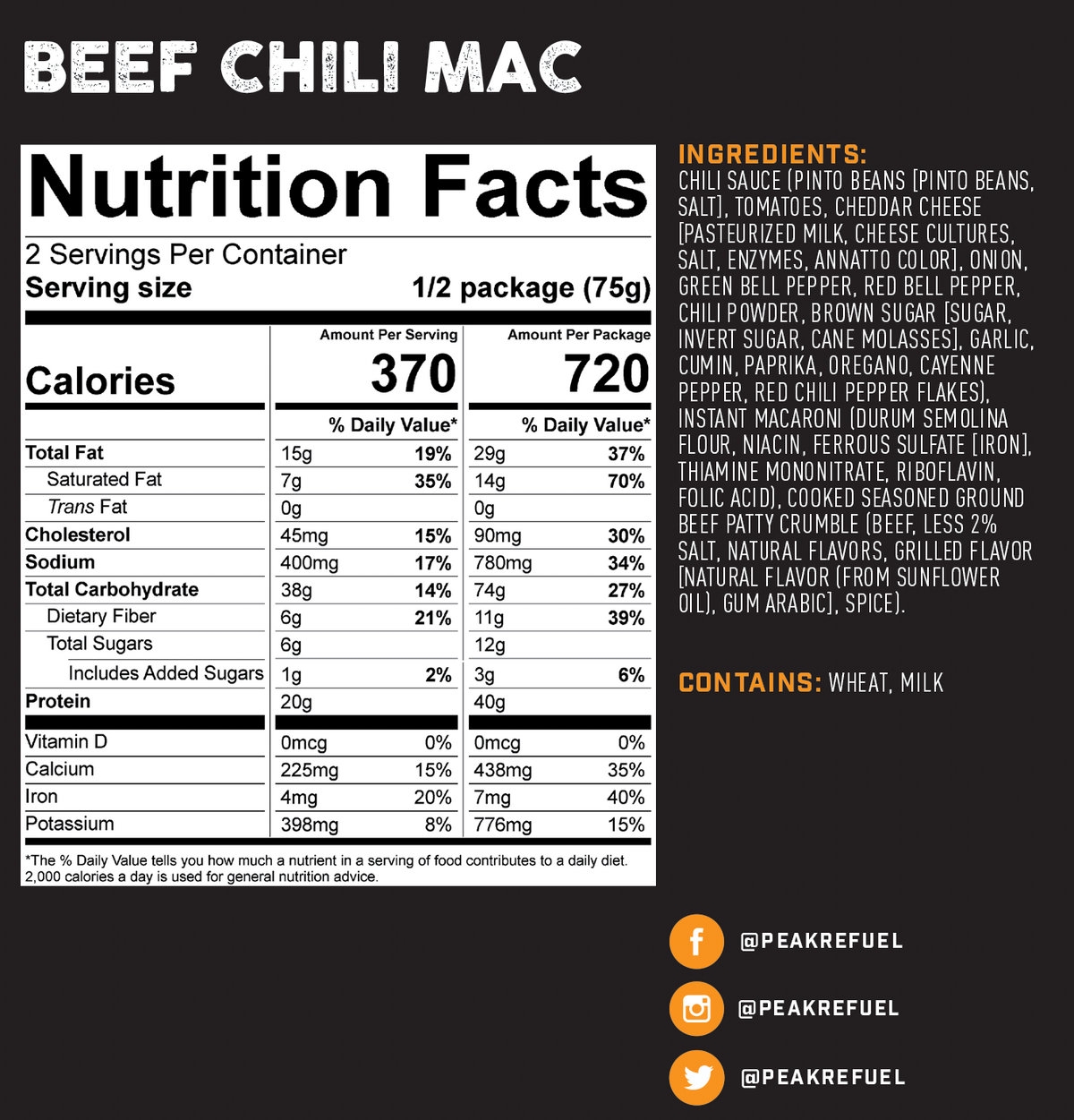 Beef chili mac meal nutrition facts