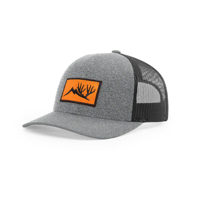 Gray ball cap with black netting and orange altitude patch on forehead