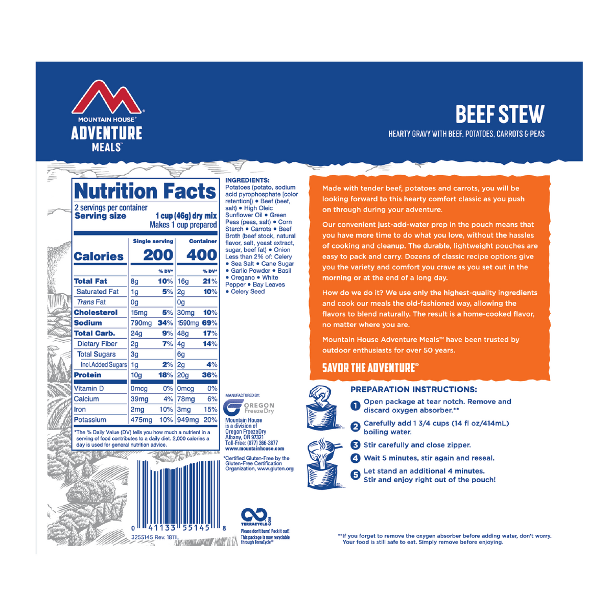 mountain house beef stew nutrition facts