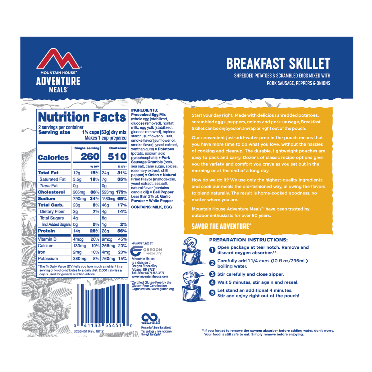 mountain house breakfast skillet nutrition facts