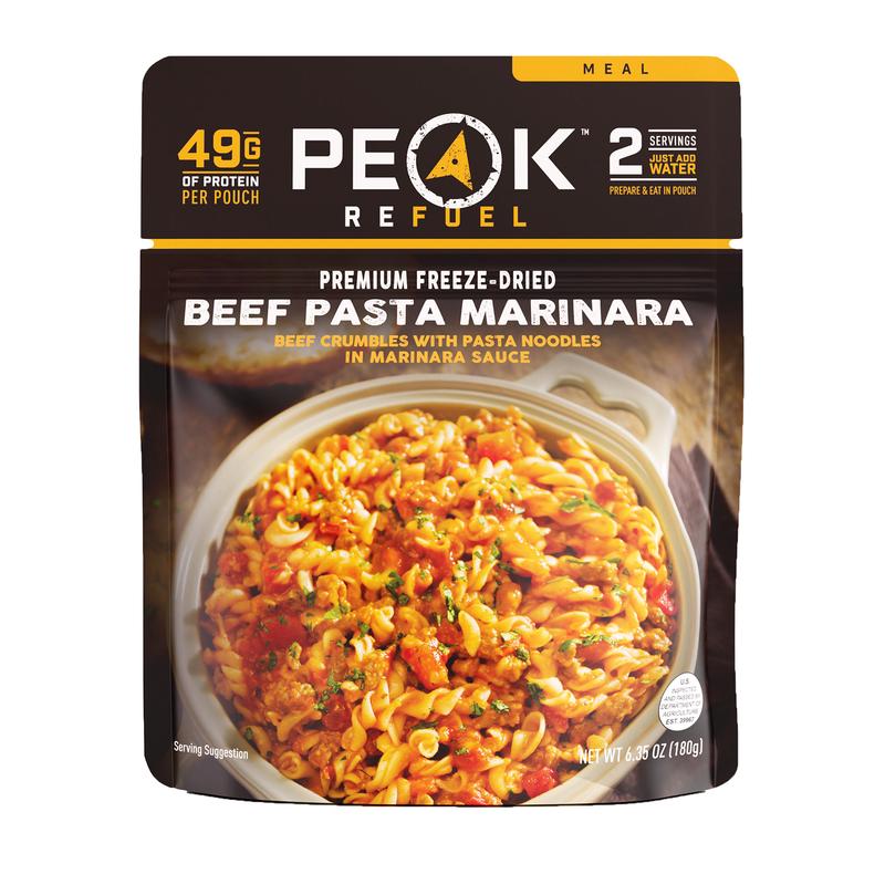 Peak refuel beef pasta marinara meal