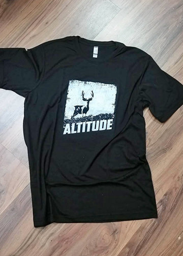 Black Hunting / Backpacking T-shirt with Altitude Mule DeerBuck 