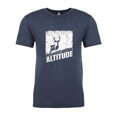 Hunting and backpacking T-shirt with Mule  Deer and  Altitude logo.