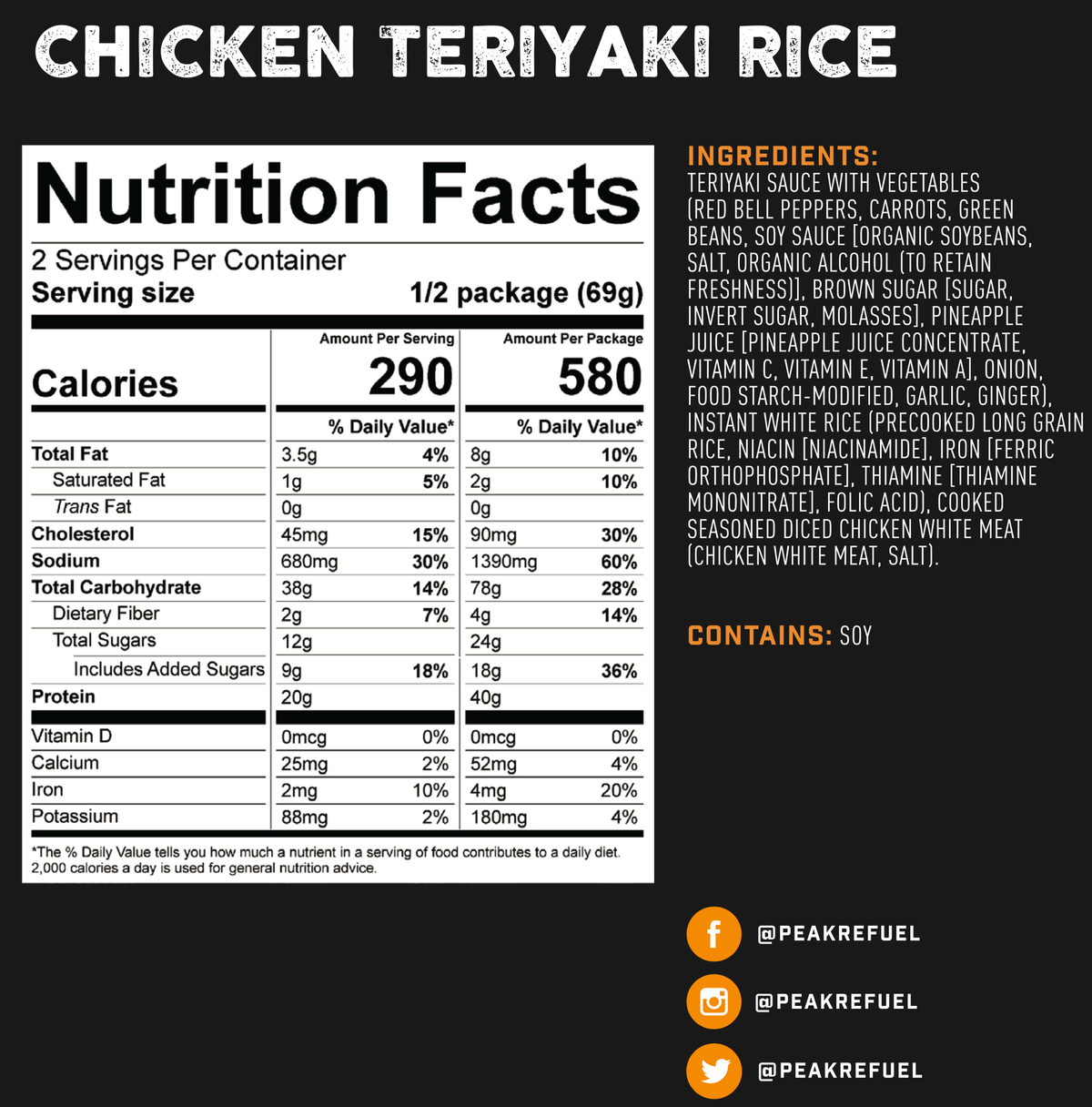 peak refuel chicken teriyaki rice nutrition facts