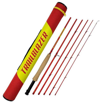 Picture includes a Red and Yellow carrying case for the Redington Trailblazer backpacking 6 piece rod set up.  The rod pictured is disassembled into six pieces conveniently designed for accessing the back country.