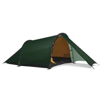 Two person tent for use in three seasons and is an ultralightweight tent for backpacking, biking and mountaineering