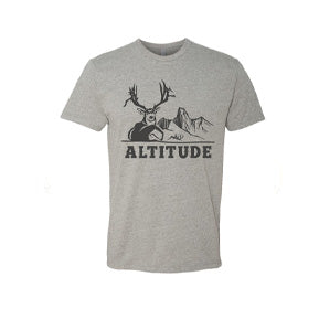 Mule Deer Hunting T-shirt with large non-typical mule deer buck named Elvis and Altitude Outdoors Logo Text