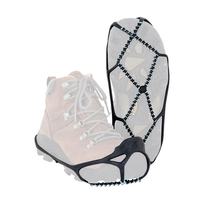 YakTrax Walker Ice Traction features flexible rubber that fits on the outside of your shoe or boot and has a metal coiled around it on the bottom for better traction on ice or hard packed snow.