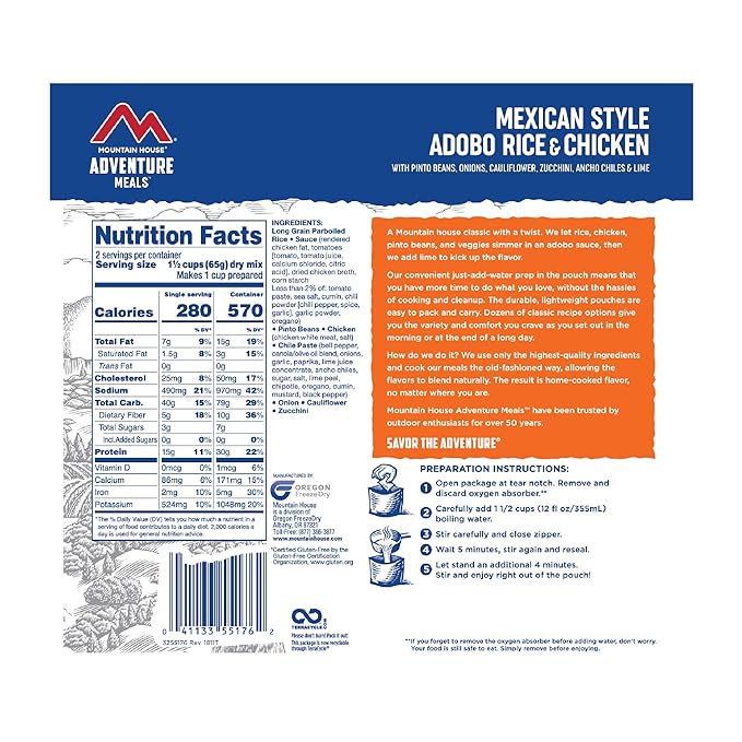 Mountain House Mexican Style Adobo Rice and Chaicken Adventure Meal