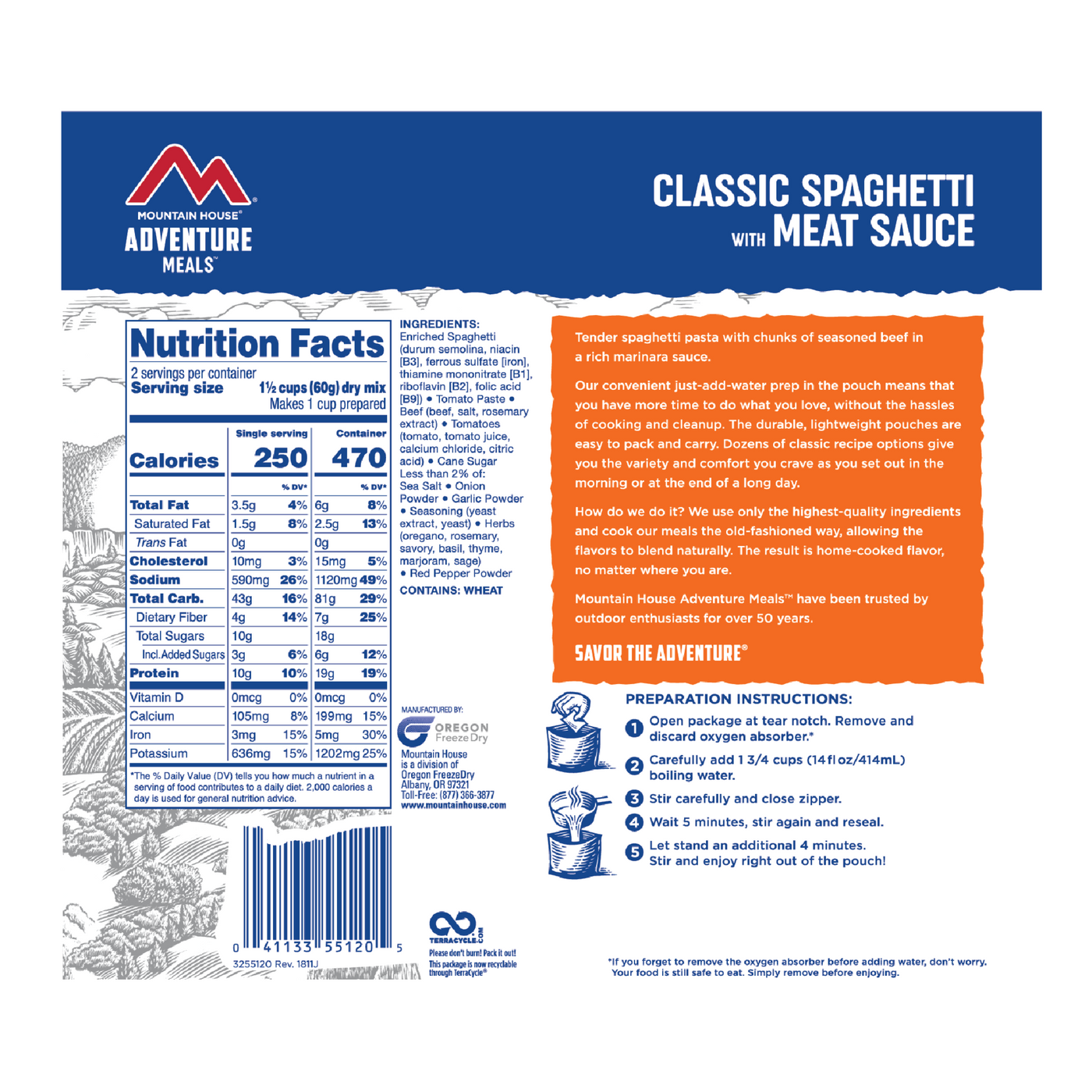 mountain house spaghetti nutrition facts 