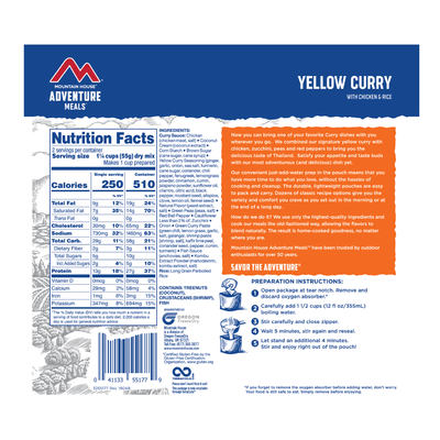 mountain house yellow curry nutrition facts
