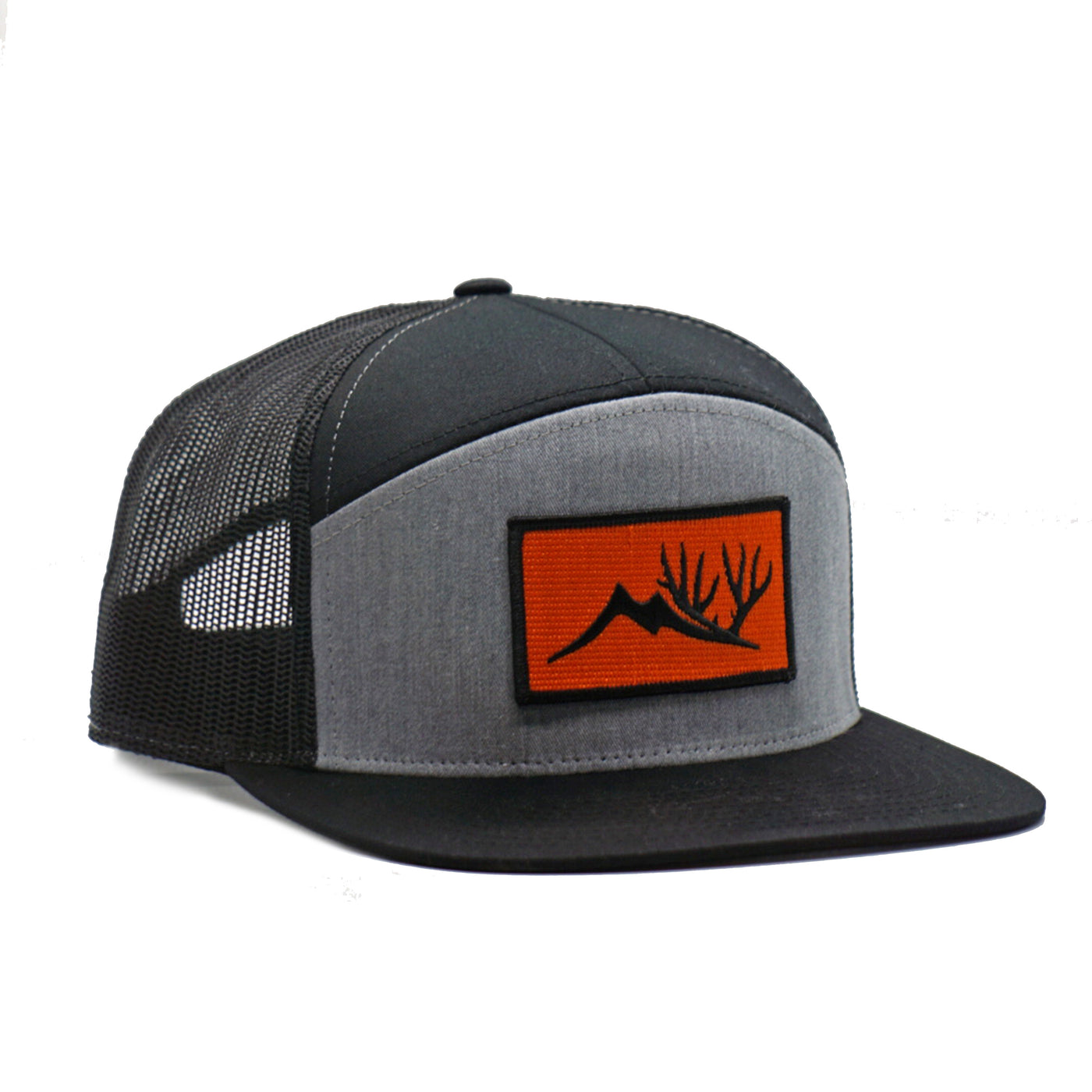 Ball Cap with blakc Brim and netting, Grey Forehead with Orange Altitude Outdoors Patch.
