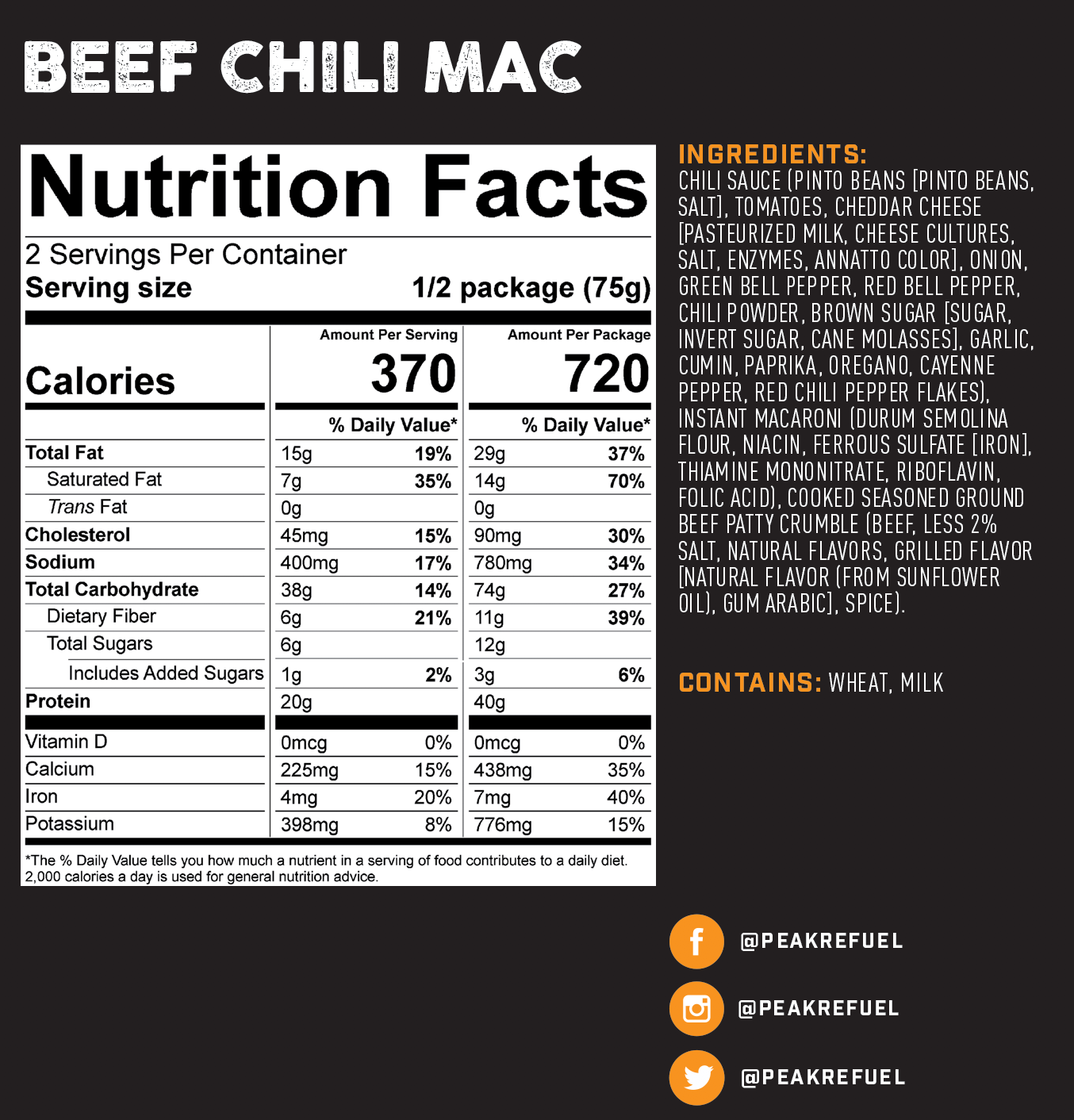 Beef chili mac meal nutrition facts 