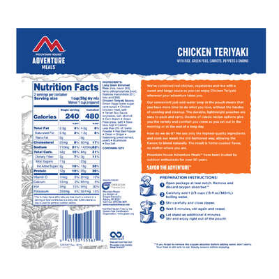 mountain house chicken teriyaki nutrition facts