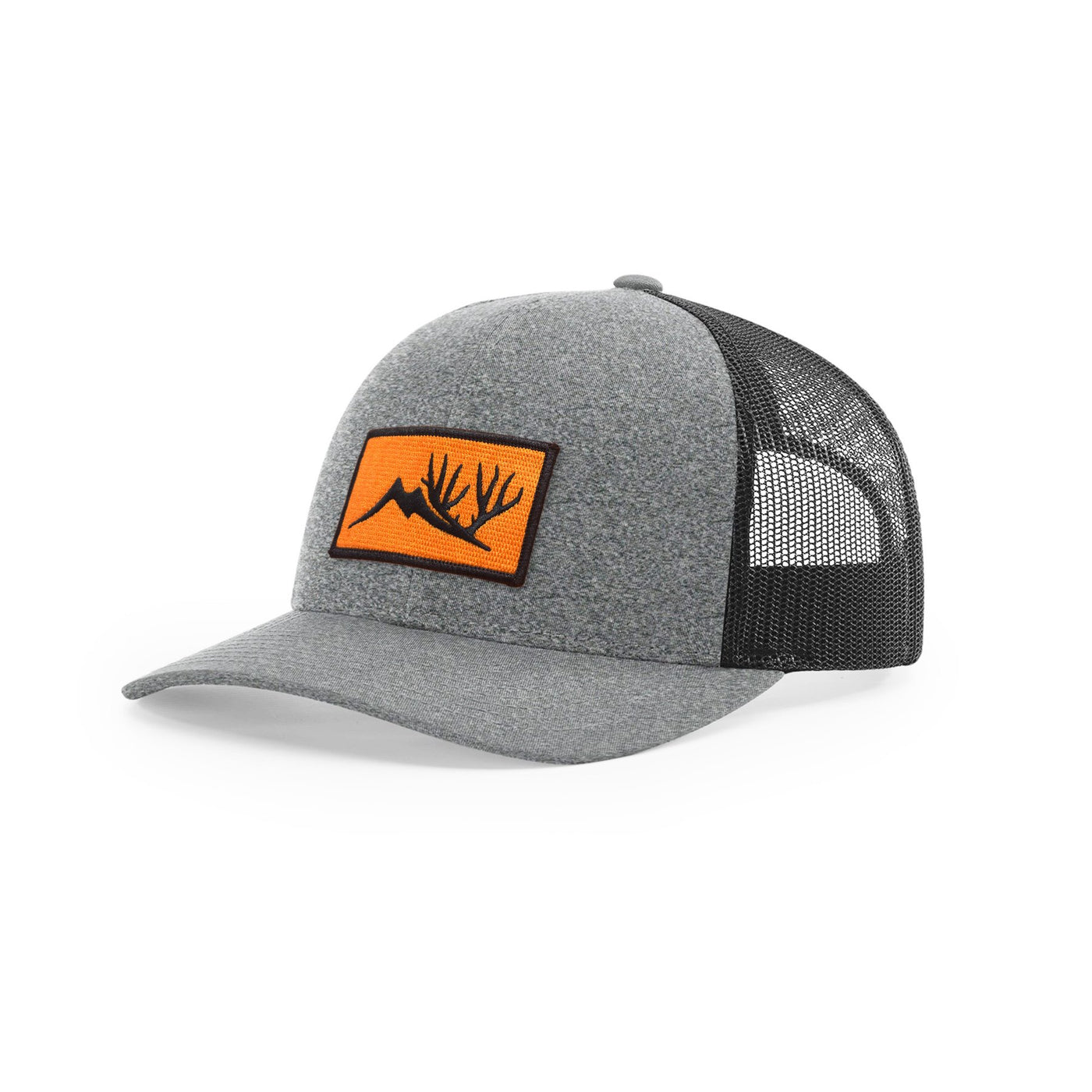 Gray ball cap with black netting and orange altitude patch on forehead
