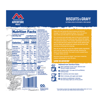 mountain house biscuits and gravy nutrition facts