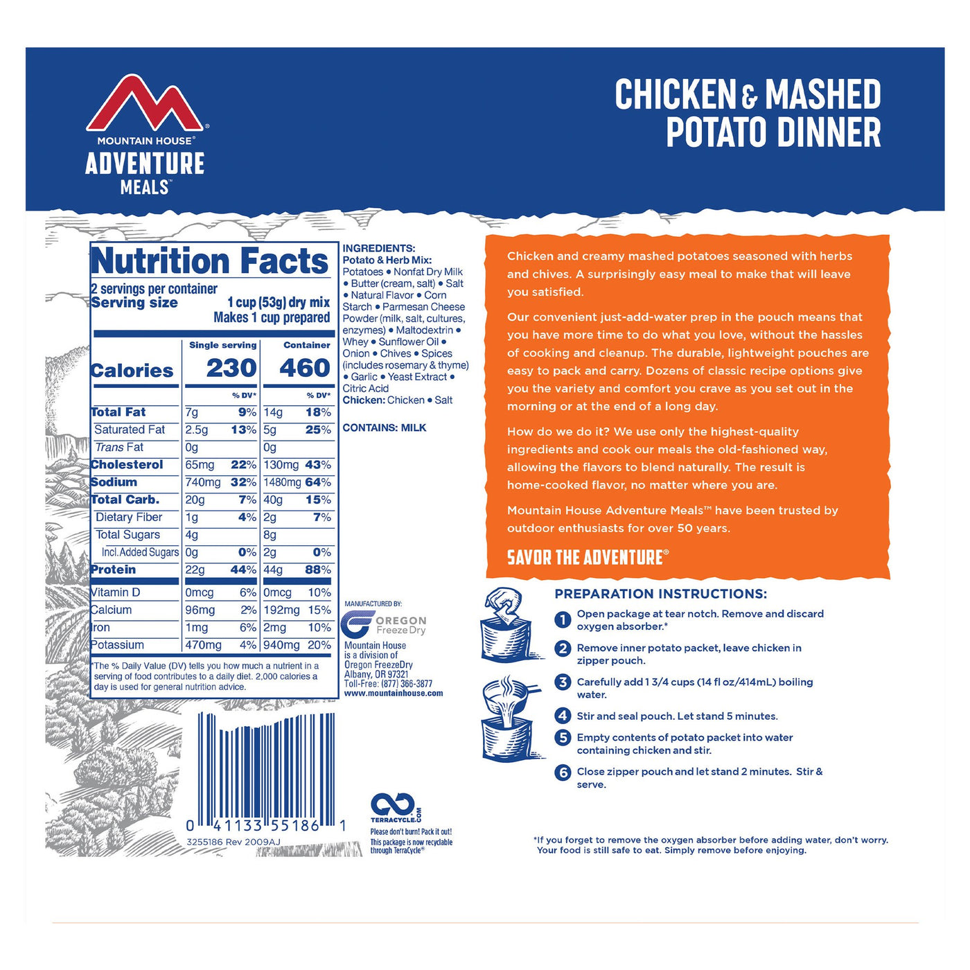 mountain house chicken mashed potato nutrition facts 