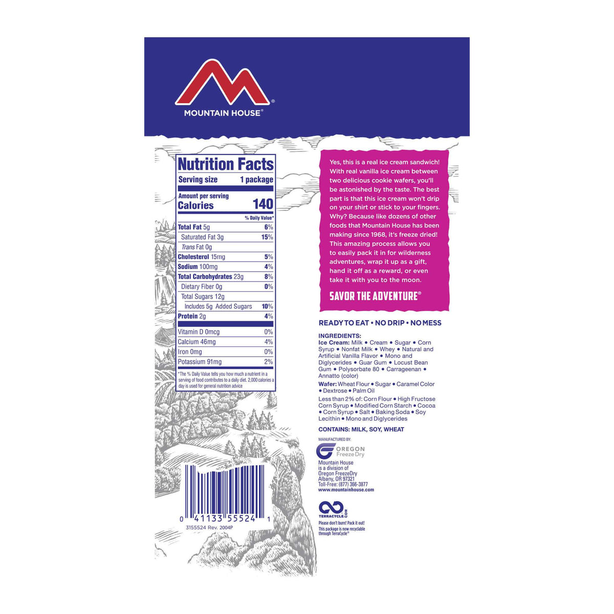mountain house ice cream sandwhich vanilla nutrition facts 