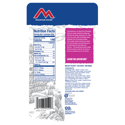 mountain house mint chocolate chip ice cream sandwhich nutrition facts 