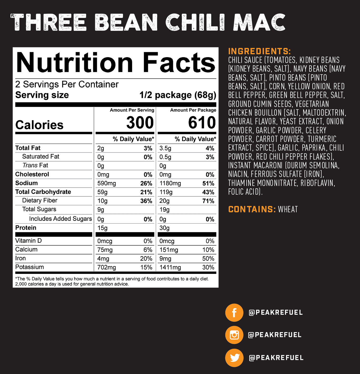 peal refuel three bean chili mac nutrition facts