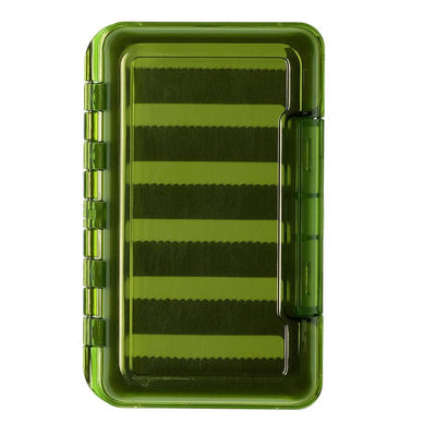 This is a green Angler's Accessories fly box used for holding your flies while you are on the river or lake having a great day catching trout.  This fly box is great for holding multiple flies such as streamers, buggers, nymphs, dries and any assortment that you might have to have that particular day.  It easily holds a hundred flies or so.  Also comes in small medium and large.  