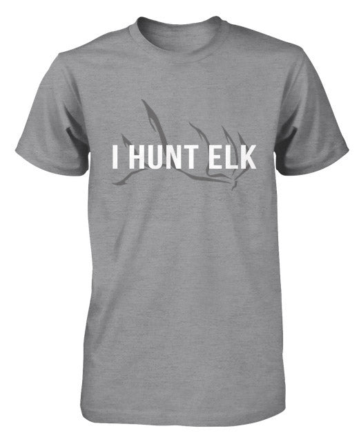 Gray Hunting / Backpacking T-shirt with I Hunt Elk Logo Elk Antler